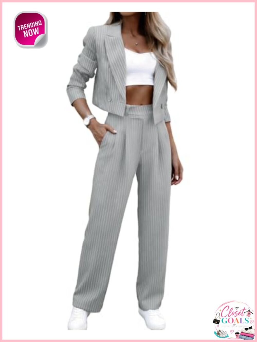 Women's 2 Piece Pinstripe Blazer & Wide Leg Pants Business Casual Set